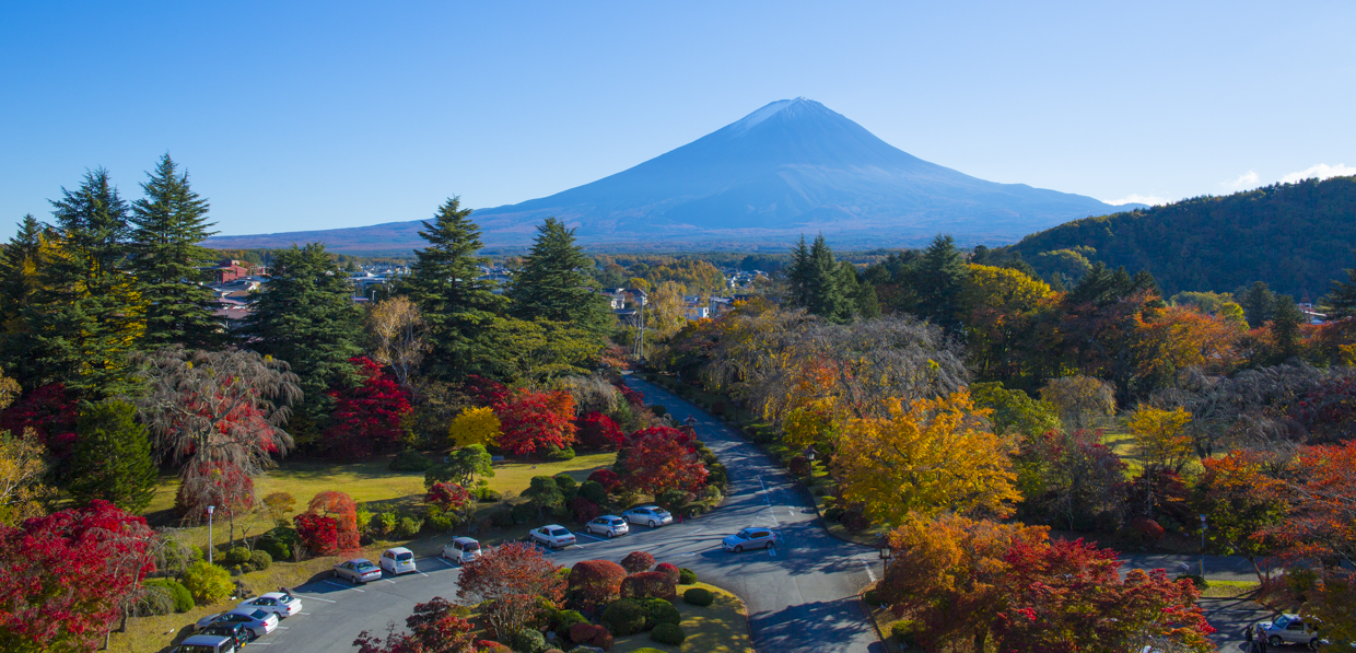 展望室から望む富士山 秋の紅葉の頃